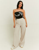 Tally Weijl Beige Wide Leg Linen Pants BEIGE model front view