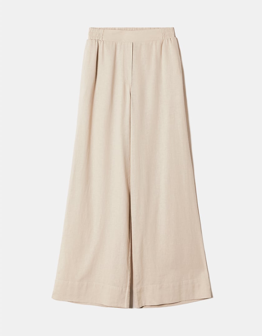 Beige Wide Leg Linen Pants