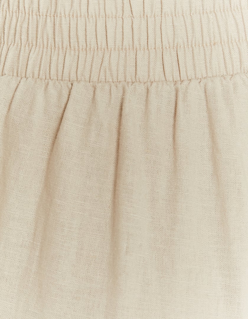 Beige Wide Leg Linen Pants