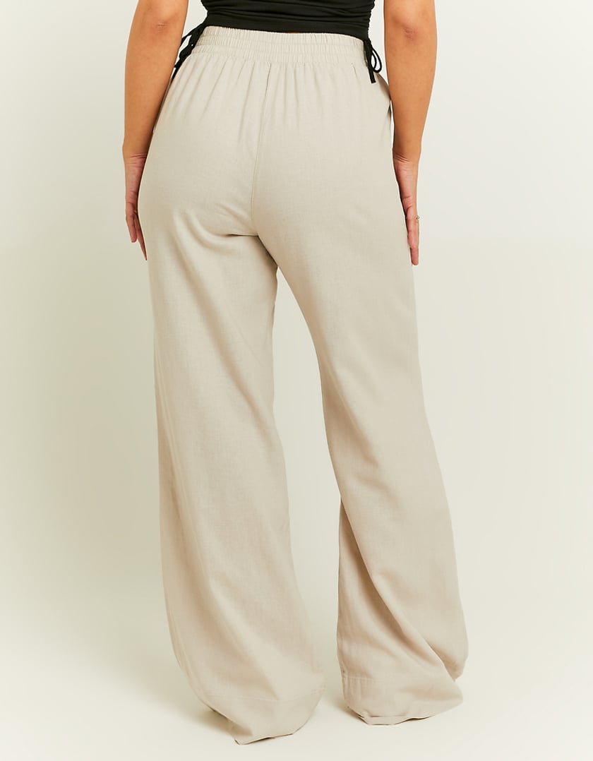 Beige Wide Leg Linen Pants