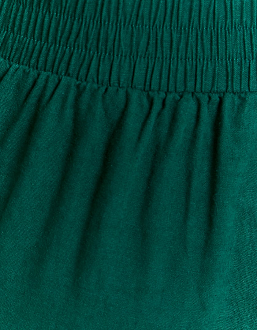 Ladies Green Wide Leg Linen Pants-Close Up View