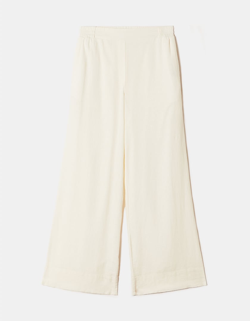 Front product view of the white wide leg linen pants