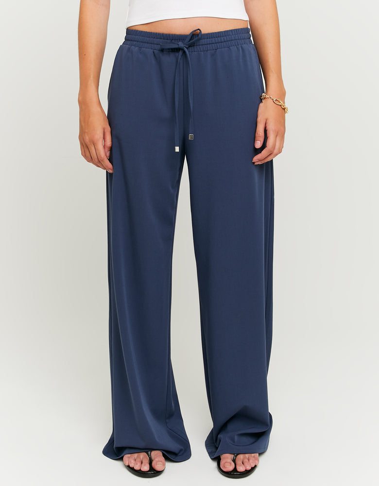 Ladies Wide Leg Blue Mid Waist Jogger-Closer View of the Front