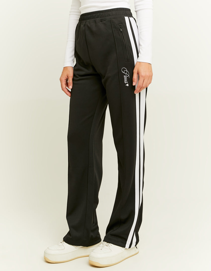 Ladies Black Straight Leg Sweat Pants with Band Detail-Side View