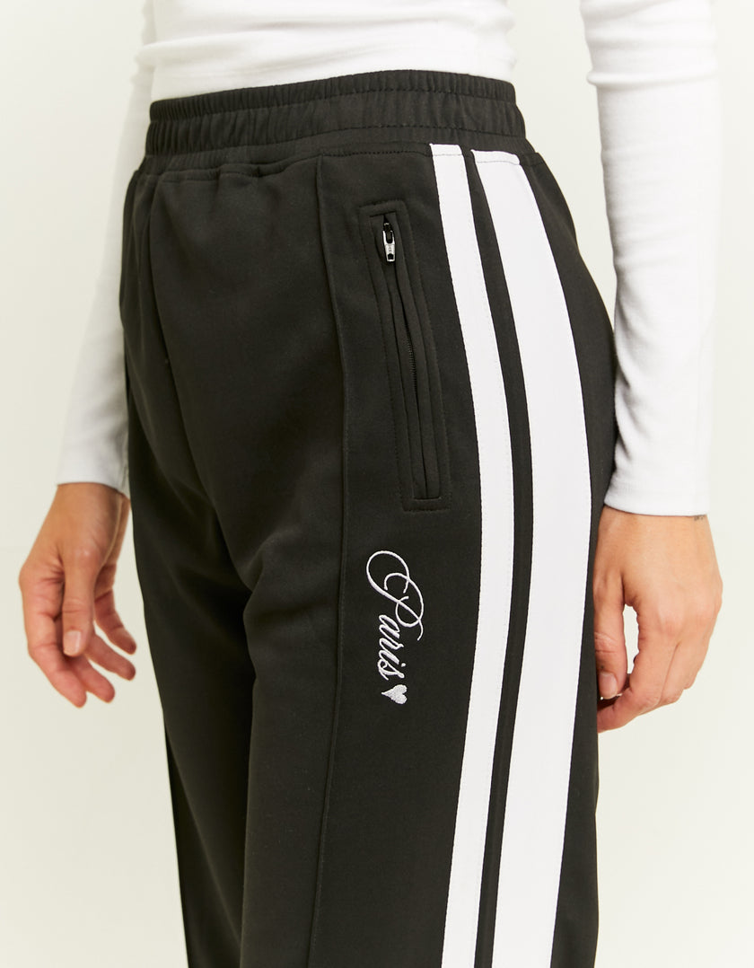 Ladies Black Straight Leg Sweat Pants with Band Detail-Waist View