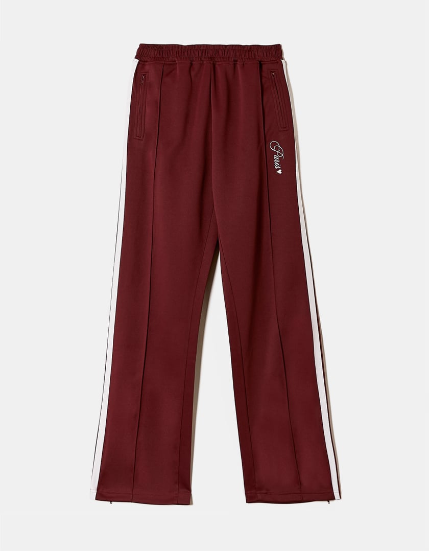 Ladies Red Straight Leg Sweat Pants with Band Detail-Ghost Front View