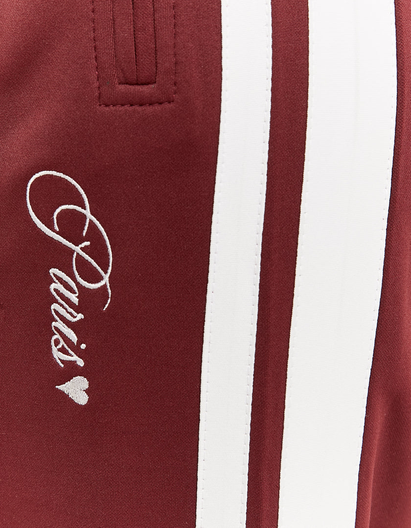 Ladies Red Straight Leg Sweat Pants with Band Detail-Close Up View