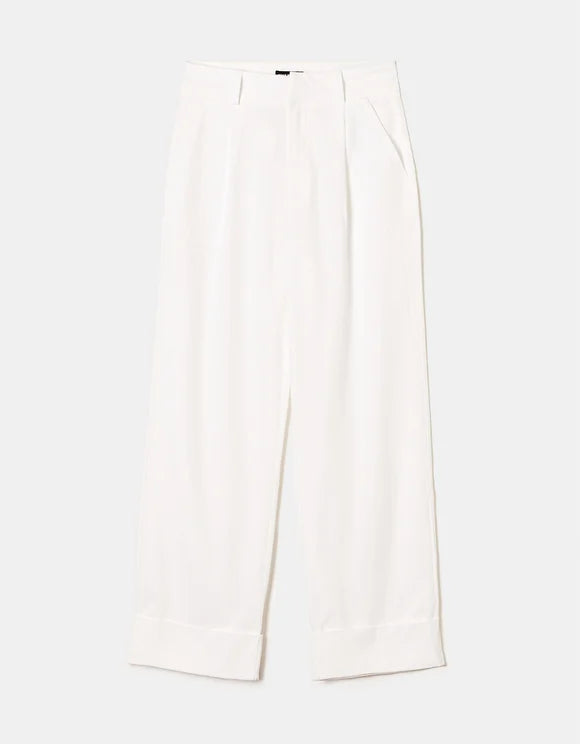 Ladies White High Waist Lightweight Trousers-Front View