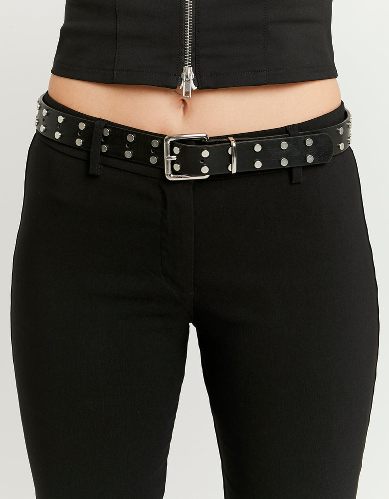 Ladies Black Flare Tailoring Trousers-Waist View