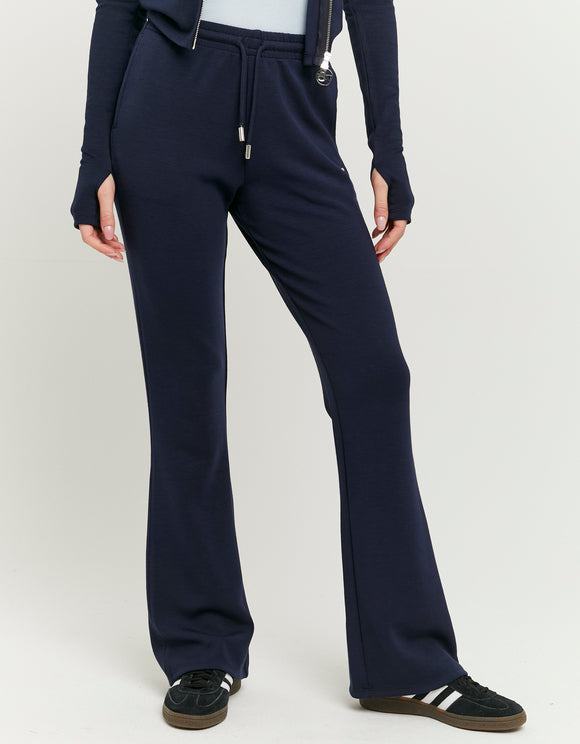 Tally Weijl Blue Flare Jogger in blue, front detail view with drawstring waist