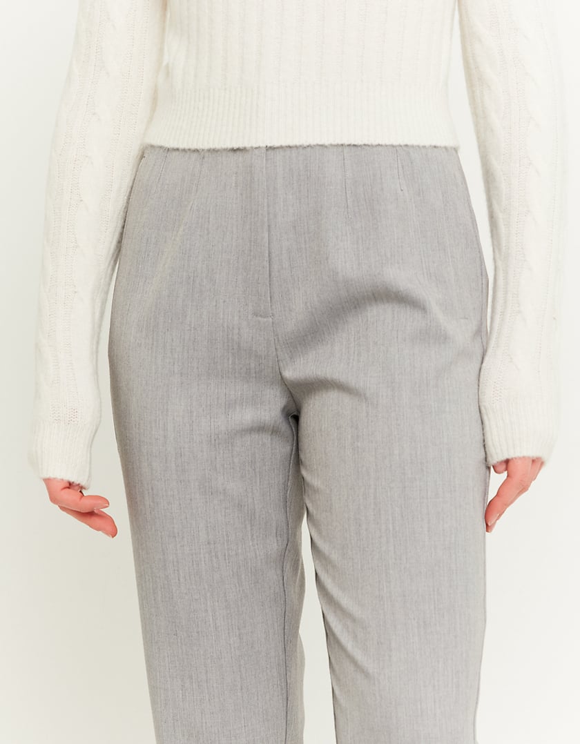 Ladies Grey High Waist Elegant Chino Trousers-Waist View