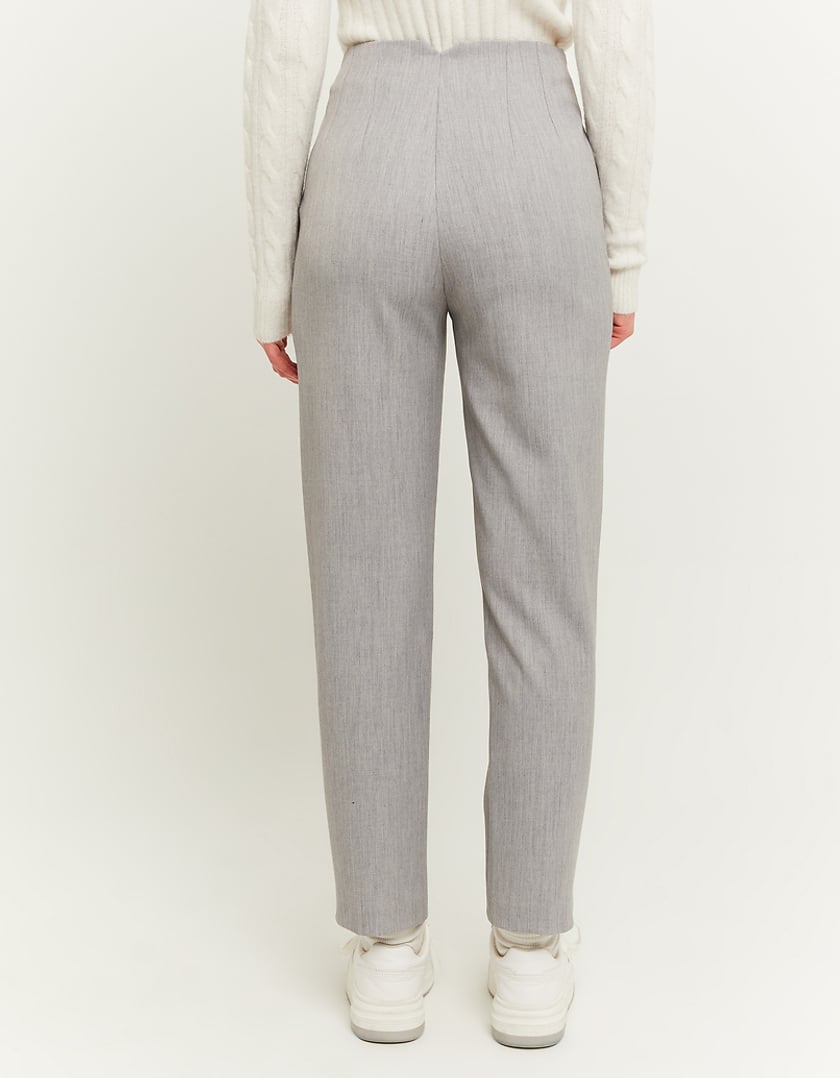 Ladies Grey High Waist Elegant Chino Trousers-Model Back View
