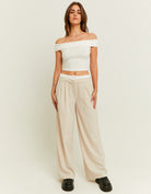 Tally Weijl Double Waist Beige Wide Leg Trousers BEIGE view 14