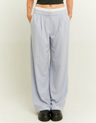 Tally Weijl Double Waist Blue Wide Leg Trousers BLUE front view