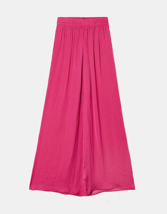 Ladies High Waist Pink Wide Leg Satin Trousers-Ghost Front View