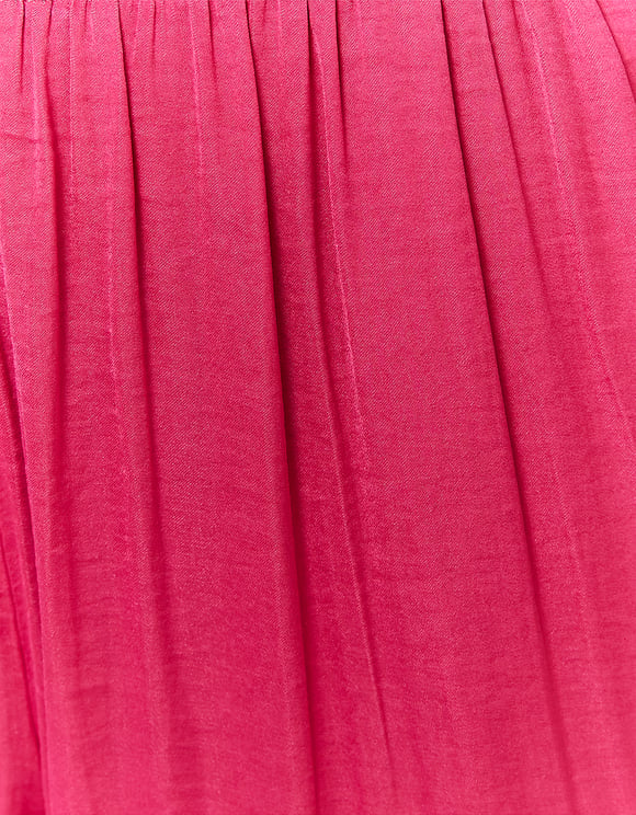 Ladies High Waist Pink Wide Leg Satin Trousers-Close Up View