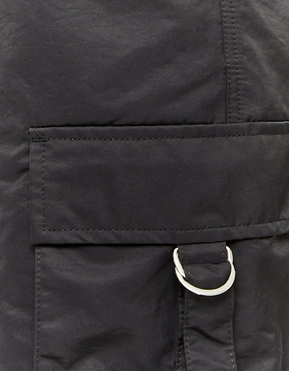 Ladies Black Parachute Cargo Pants-Close Up View