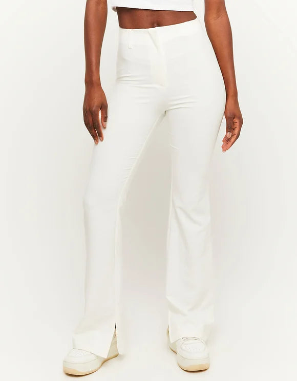 Ladies White Flare Pants-Front View