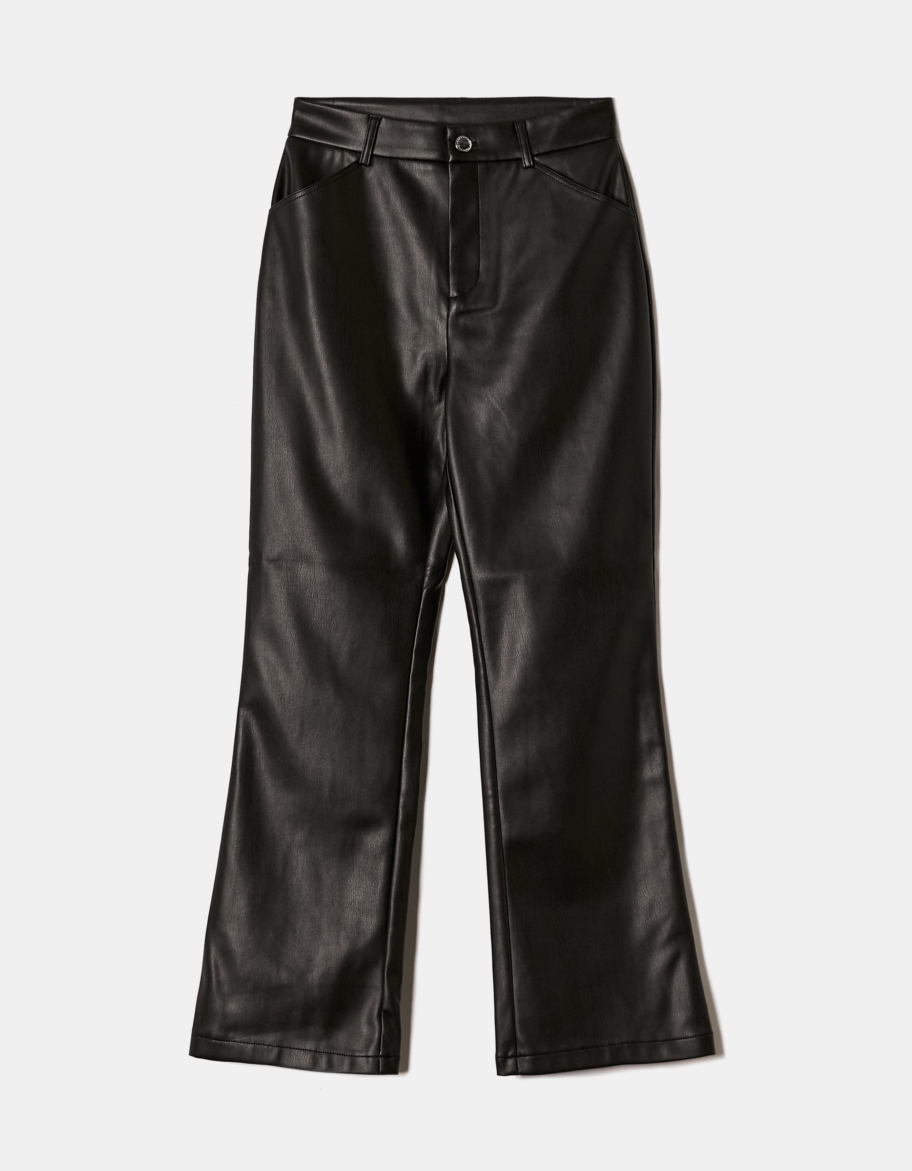 Ladies Black Faux Leather Flare Pant-Ghsot Front View