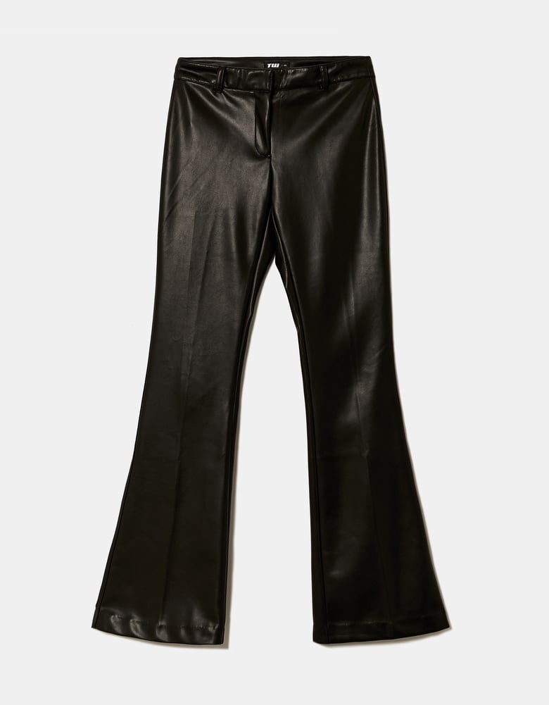 Ladies Black Mid-Waist Flare Pants-Ghost Front View