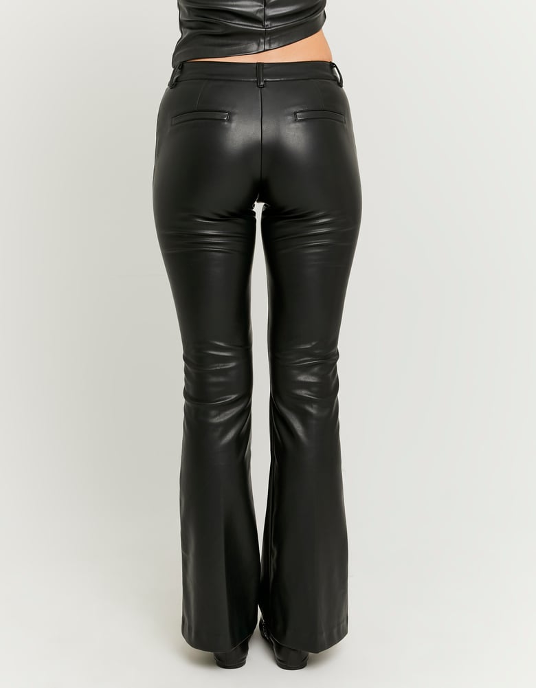 Ladies Black Mid-Waist Flare Pants-Full Length Back View