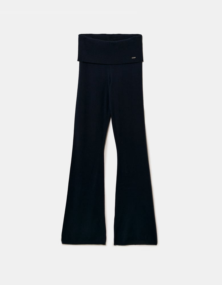 Ladies Blue Flare Knit Trousesrs-Ghost Front View