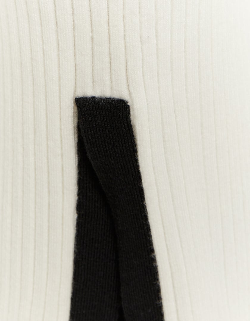 Ladies White Knit Flare Trousers-Close Up View