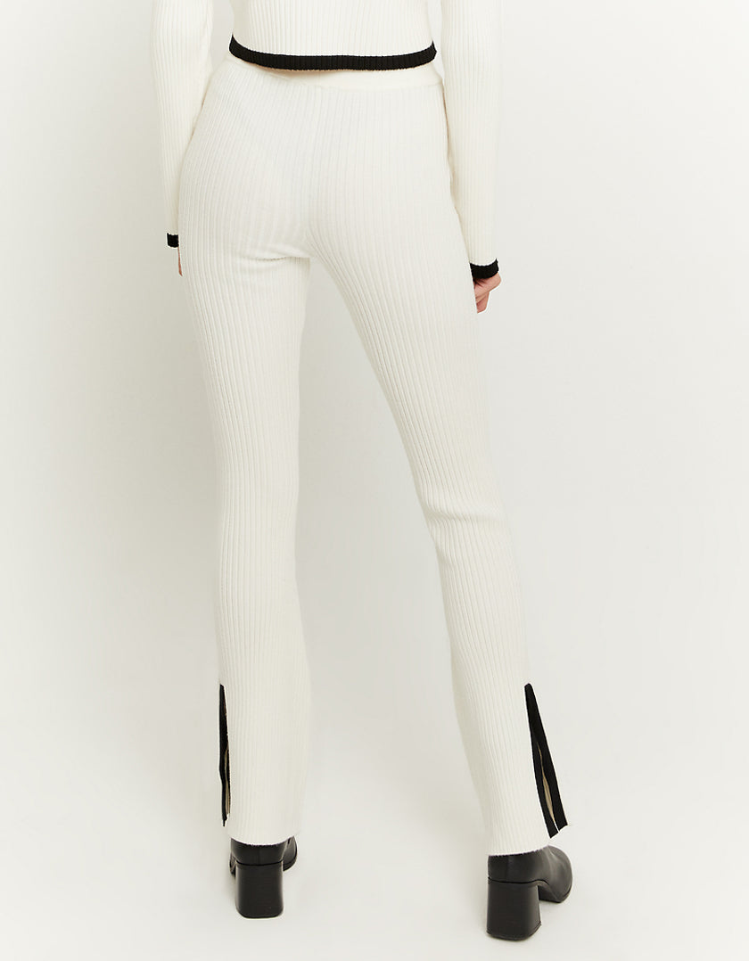 Ladies White Knit Flare Trousers-Model Back View