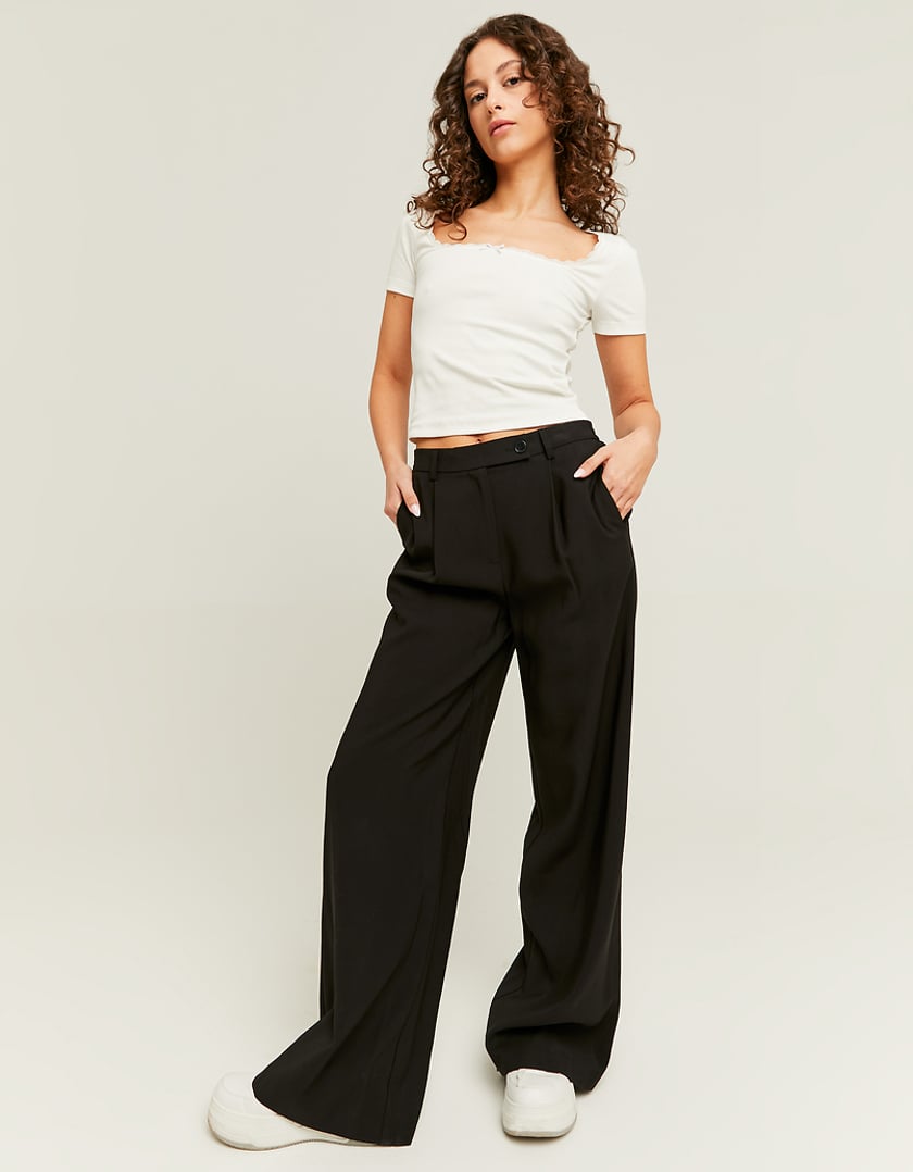 Ladies Black High Waist Trousers-Model Front View