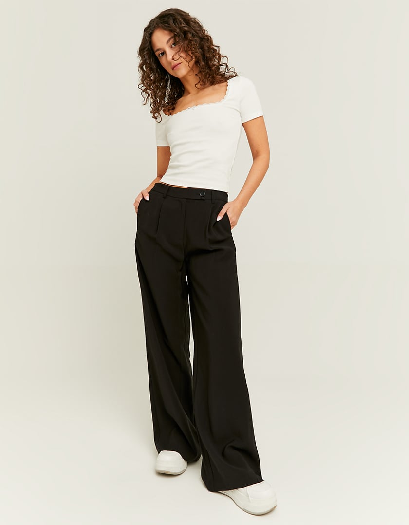 Ladies Black High Waist Trousers-Front View