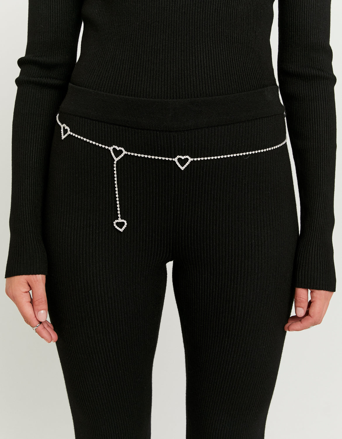 Ladies Knitted Flare Trousers With Belt-Waist View