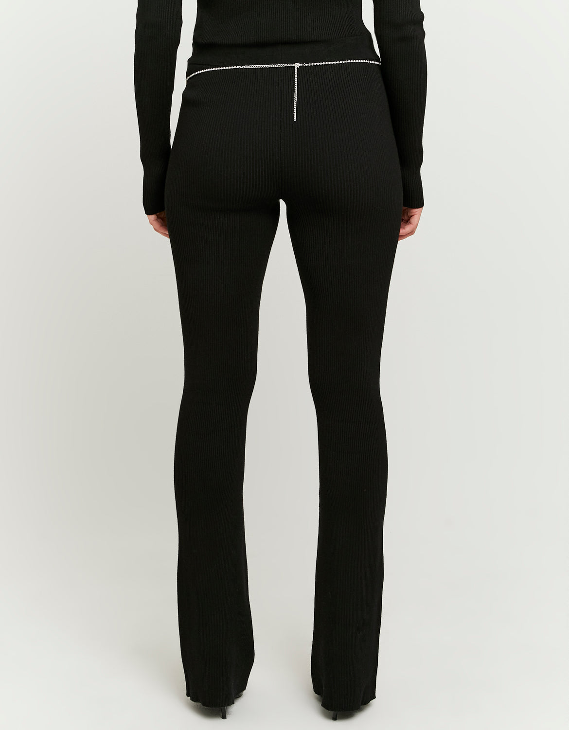 Ladies Knitted Flare Trousers With Belt-Model Back View