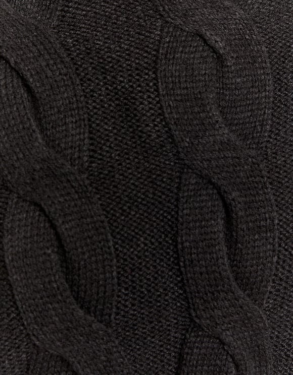 Ladies Black Cable Knit Sweater-Close Up View