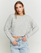 Tally Weijl Grey Jumper With Rhinestones Grey model front view