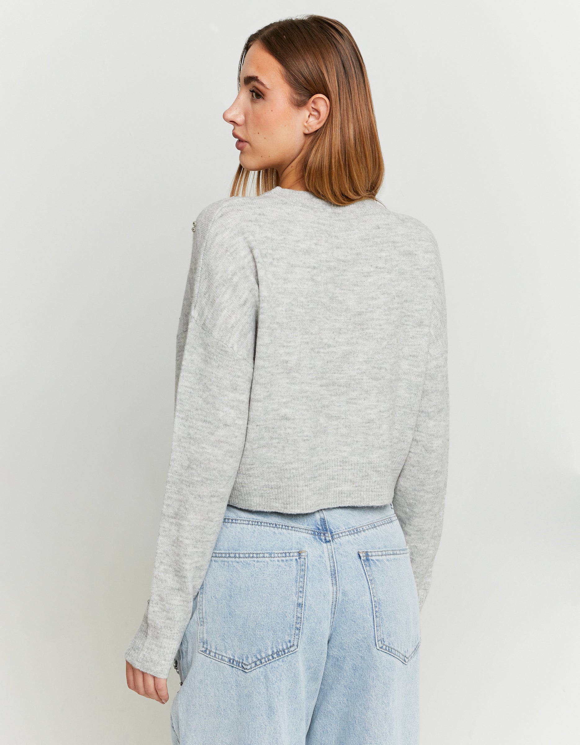 Ladies Grey Jumper With Rhinestones-Back View