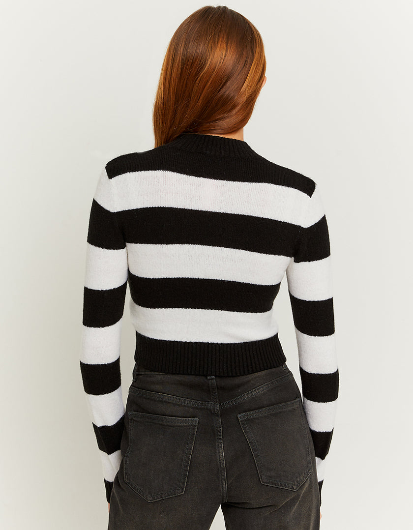 Ladies Striped Cropped Black/White Jumper-Model Back View