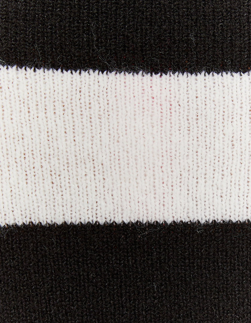 Ladies Striped Cropped Black/White Jumper-Close Up View