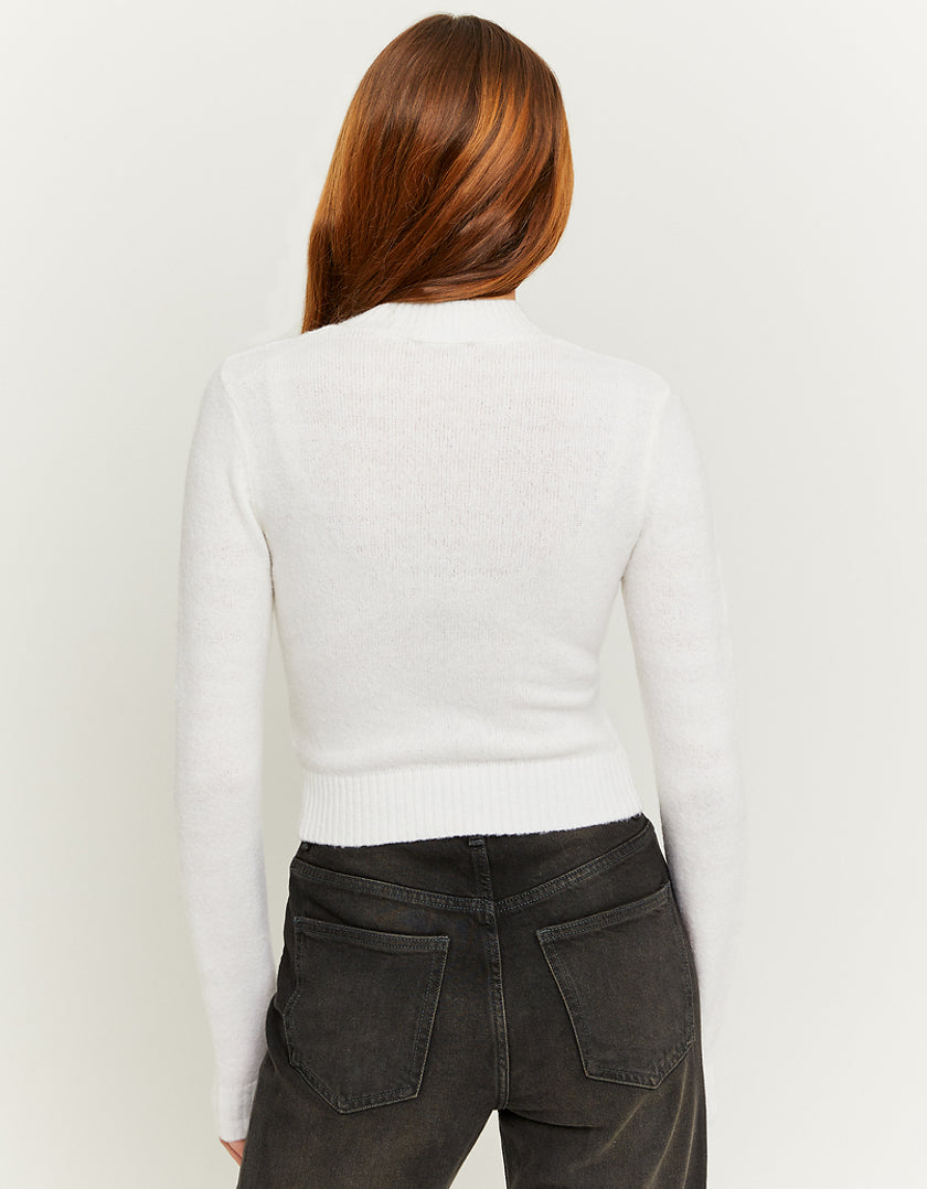 Ladies Cropped White Jumper-Model Back View