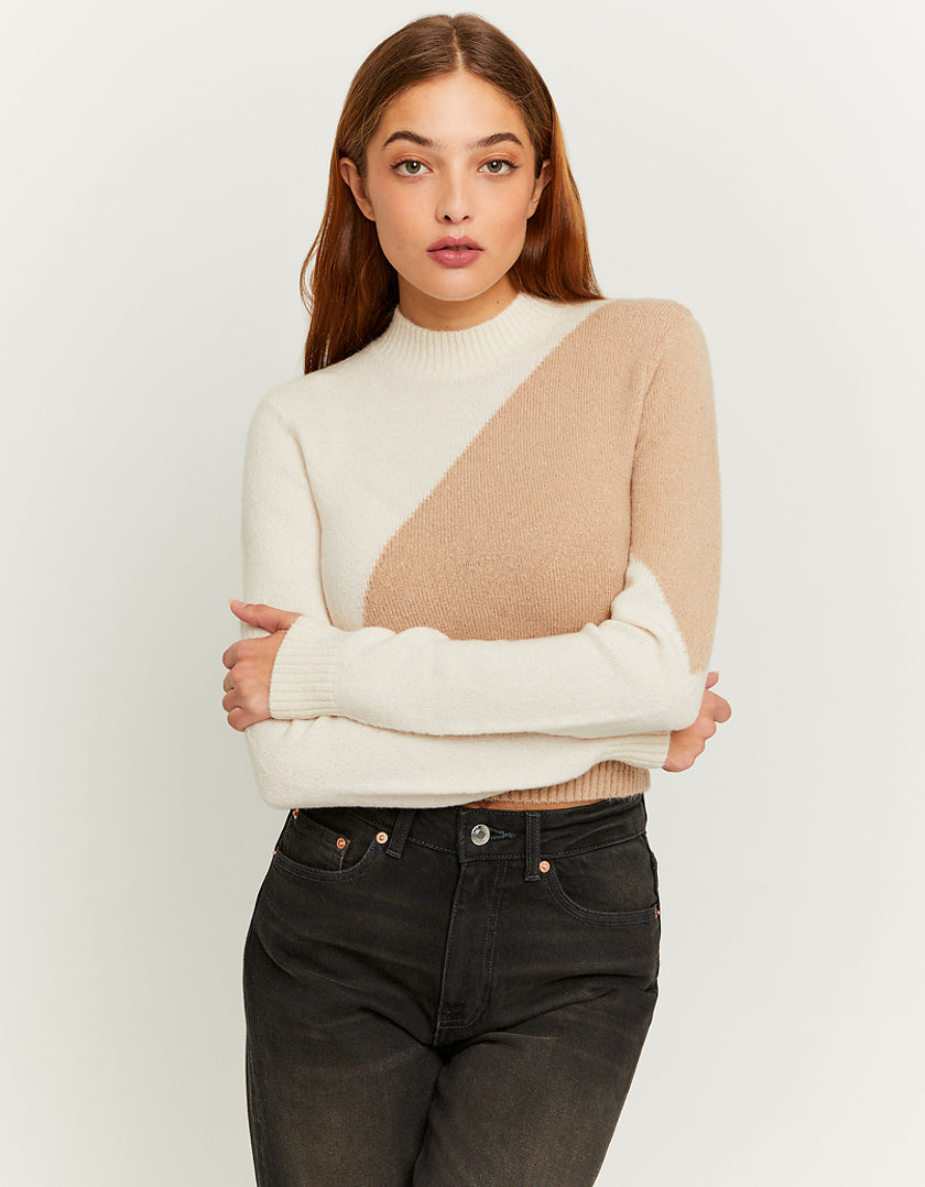 Ladies Colourblock Cropped Jumper-Model Front View