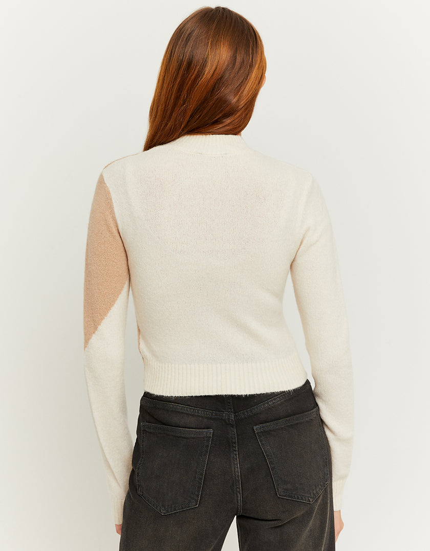 Ladies Colourblock Cropped Jumper-Model Back View