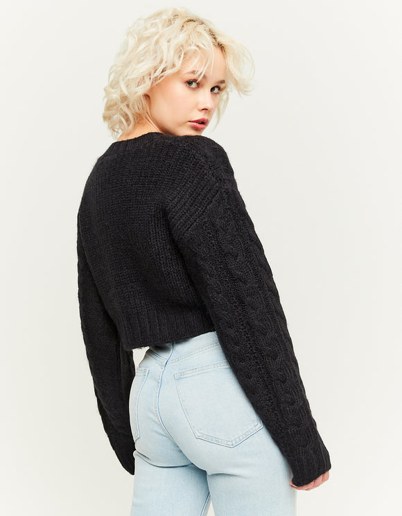 Ladies Black Weave Sweater-Model Back View
