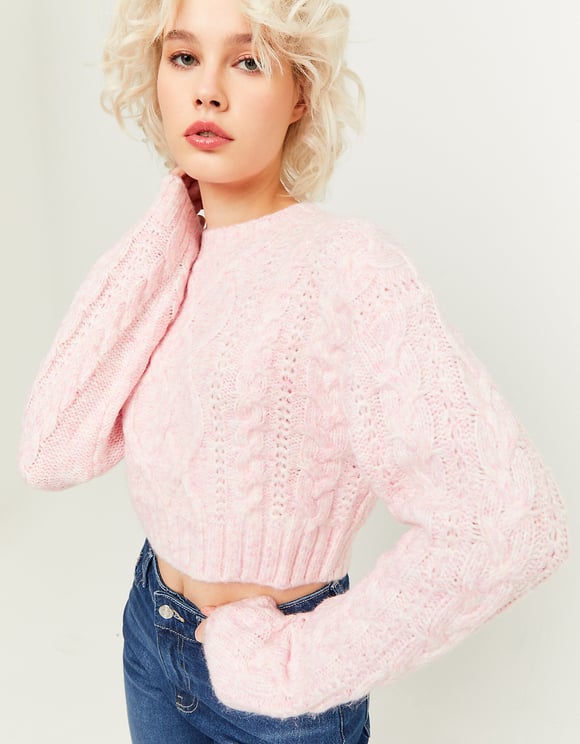 Ladies Pink Weave Sweater-Side View
