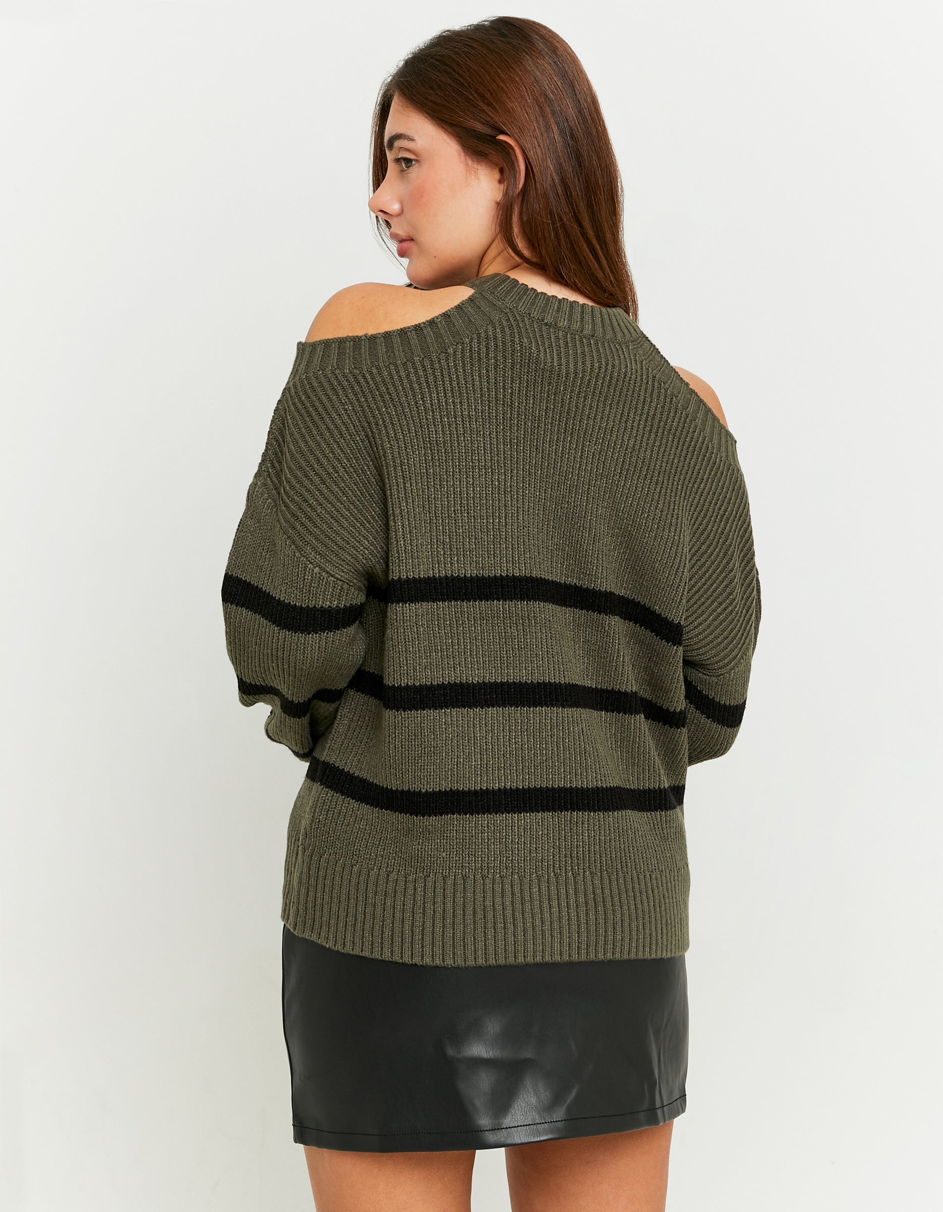 Green/Black Striped Jumpers With Cut Out Shoulders