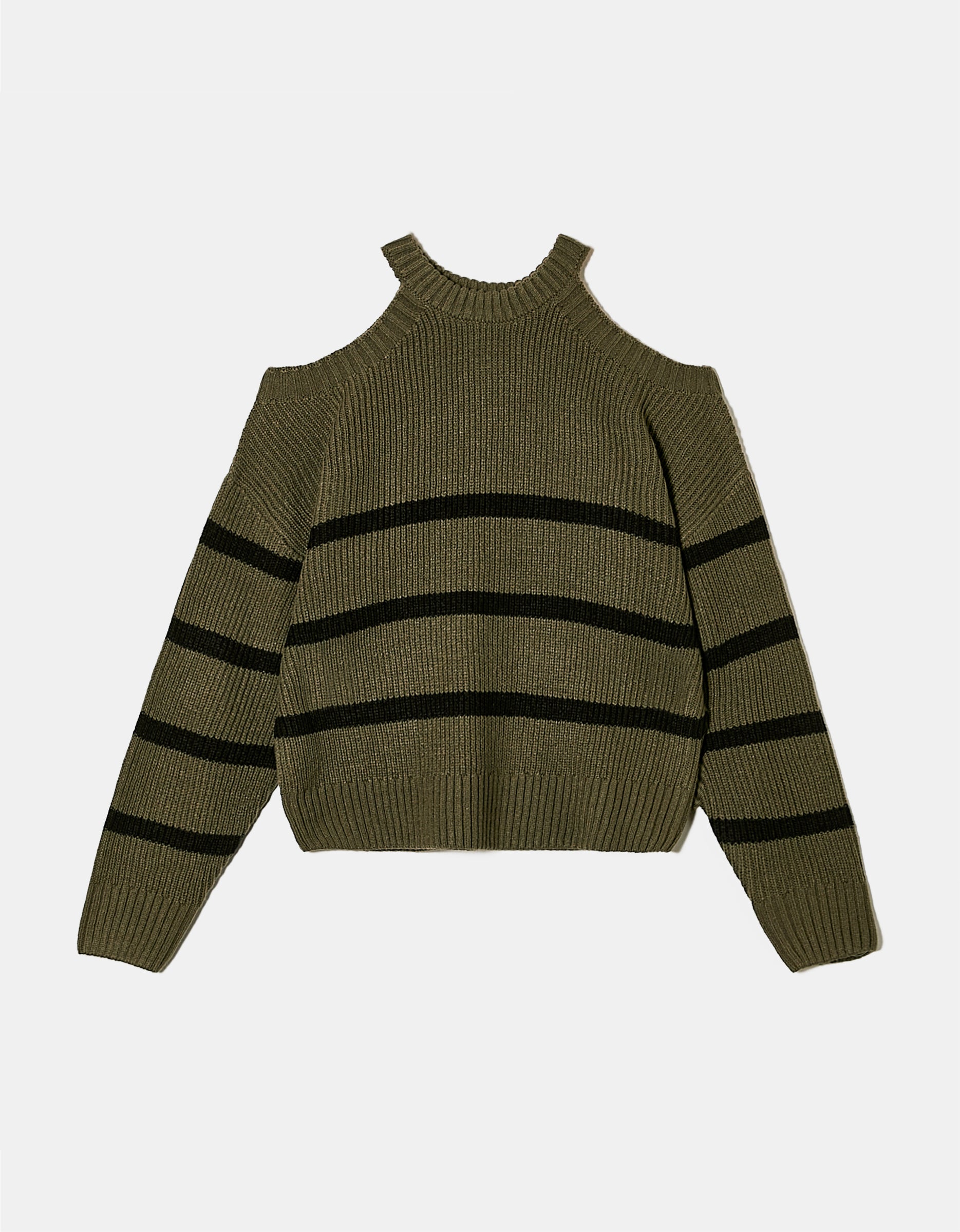 Green/Black Striped Jumpers With Cut Out Shoulders