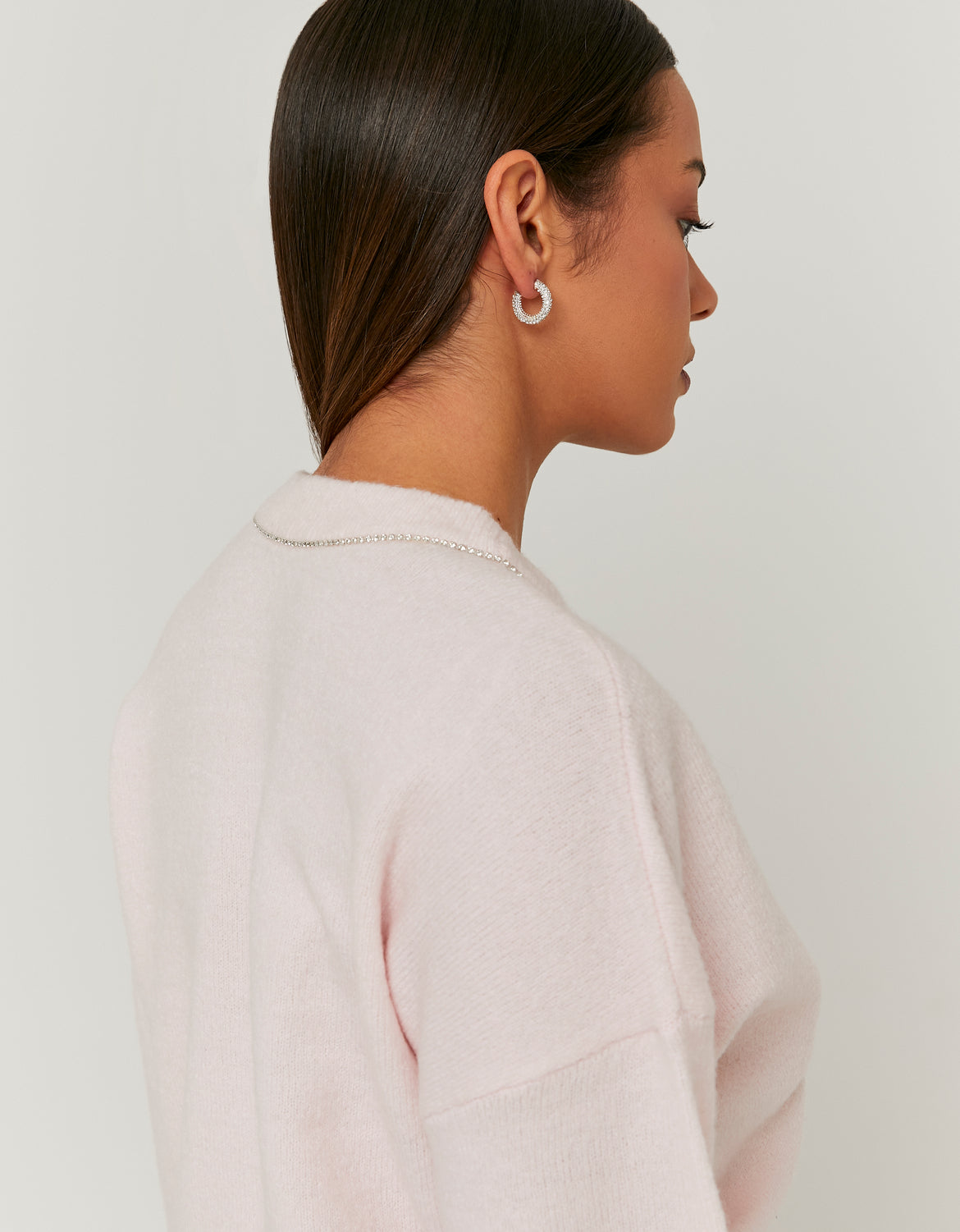 Tally Weijl Pink Knitted Jumper With Strass Bow Pink detail view
