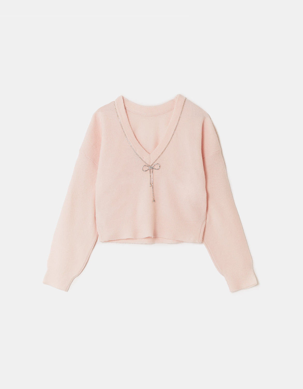 Tally Weijl Pink Knitted Jumper With Strass Bow Pink side view