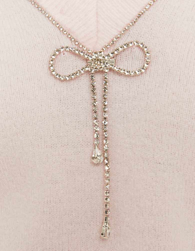 Pink Knitted Jumper With Strass Bow