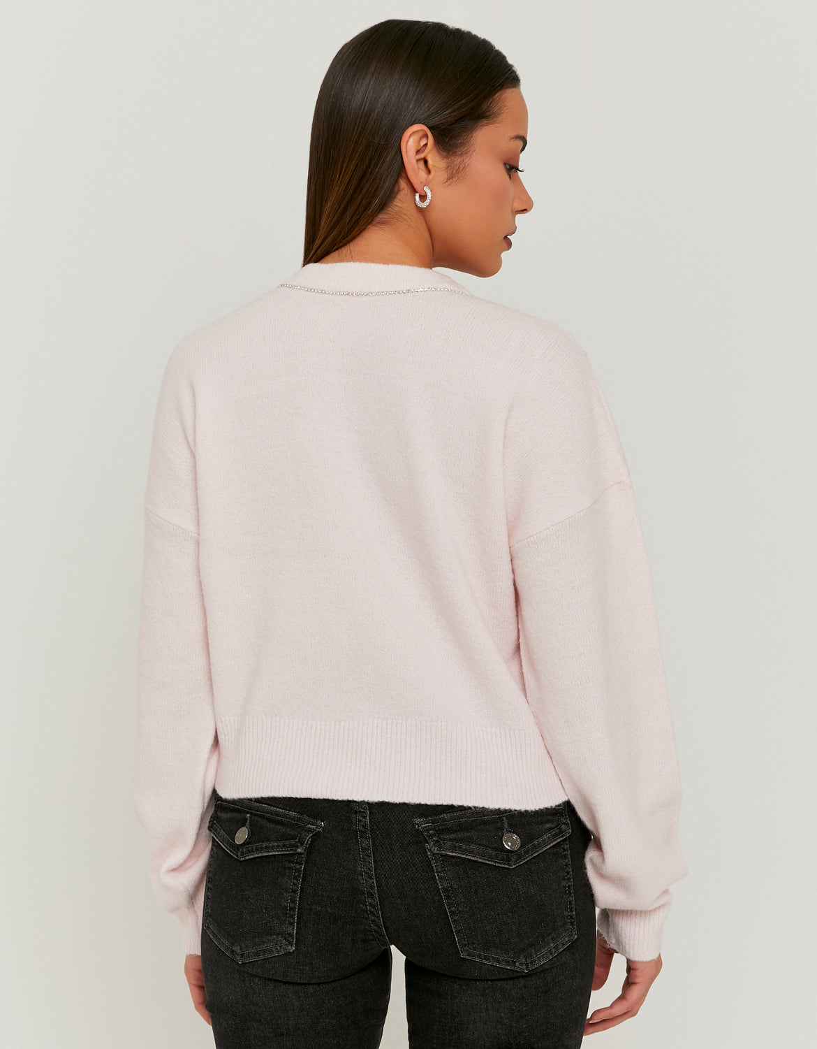 Tally Weijl Pink Knitted Jumper With Strass Bow Pink back view