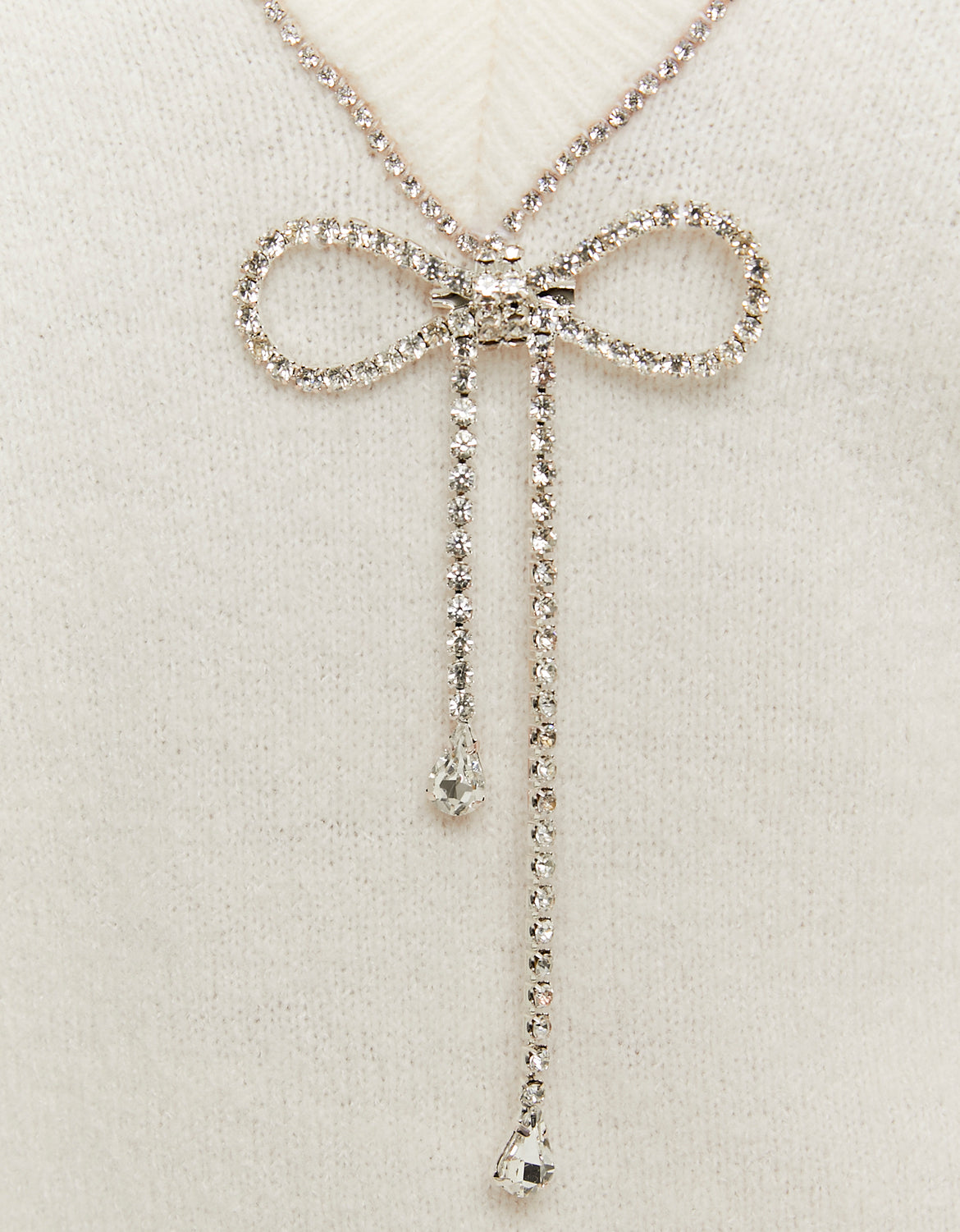 White Knitted Jumper With Strass Bow