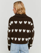 Tally Weijl Brown Knitted Zip Up Jumper with Hearts Brown/White detail view